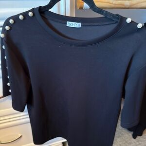 Why Dress black t shirt pearl accent size s